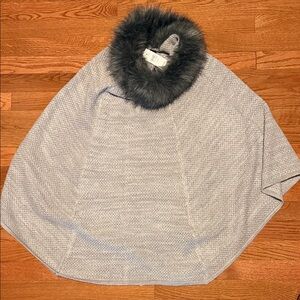 Gray Cape with Faux Fur Collar